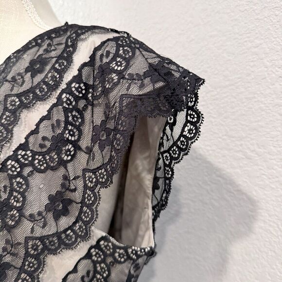 Adrianna Papell Black Tiered Layered Sheath Dress Lace Overlay Cocktail Size 14 - Picture 3 of 12